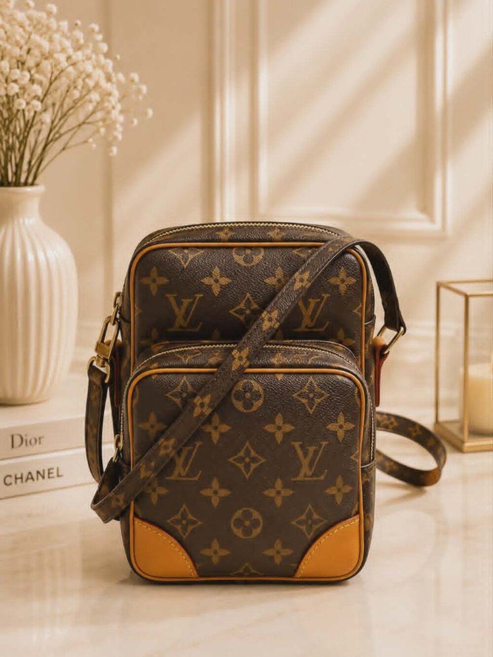 Authentic Louis Vuitton Amazone Monogram Crossbody Bag Vintage LV Brown
